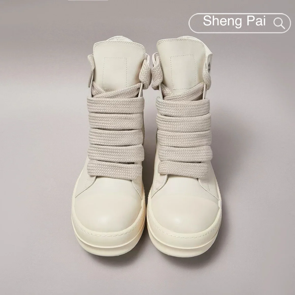 

Brand Men's Shoes Rick Ivory Leather Men's Casual Shoes Coarse Laces Designer Owens Sneakers Women's Boots & Flats
