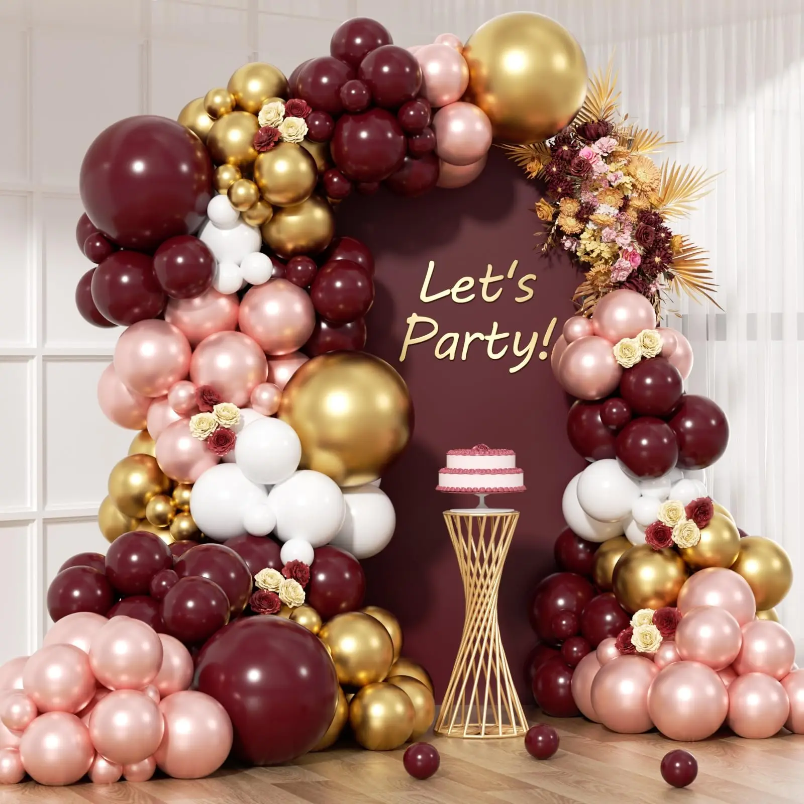 Guirlande en arc de ballons bordeaux avec or et blanc, 150 pièces, Kit pour réception-cadeau pour bébé, saint-valentin, réception nuptiale, décoration de bal de mariage