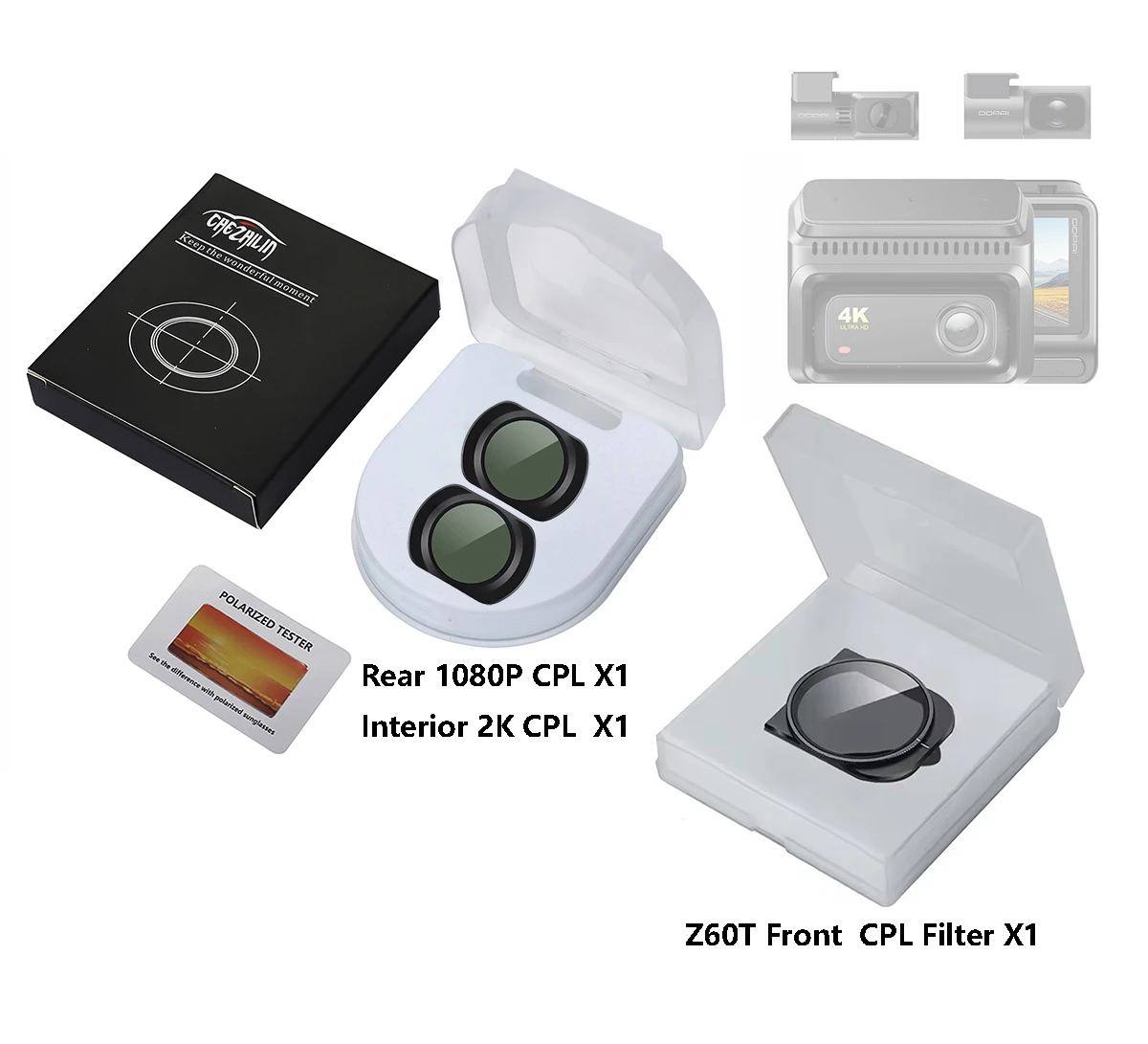 For DDPAI Z60T Dash Cam 3 Channel Front  CPL Filter HD Lens Dust Protection Anti Glare for ddpai Rear camera CPL Filter
