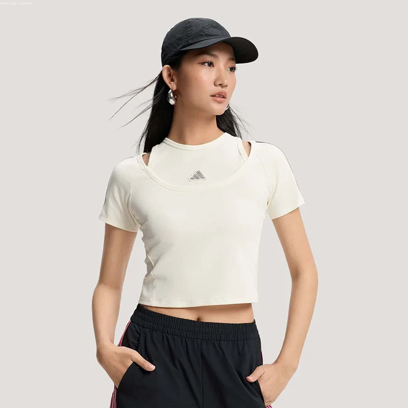 adidas-t-shirt-a-manches-courtes-coupe-slim-pour-femme-tee-shirt-de-sport-decontracte-a-trois-bandes-kr7606