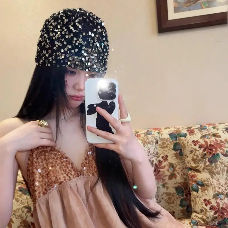 موضة خمر مطرزة الجوف البلوز القبعات المرأة الصيف الخريف السفر صور جو تنوعا عادية Y2K قبعة صغيرة متماسكة قبعة #4