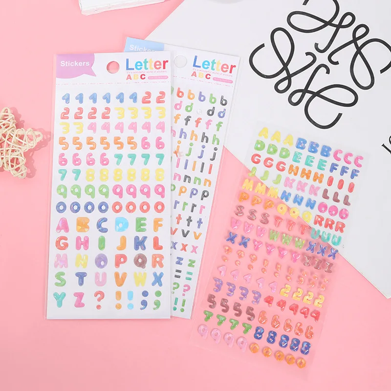 Resin Alphabet Number Stickers 3D Crystal Epoxy Decals for Journaling Scrapbooking DIY Craft Supplies Wholesale