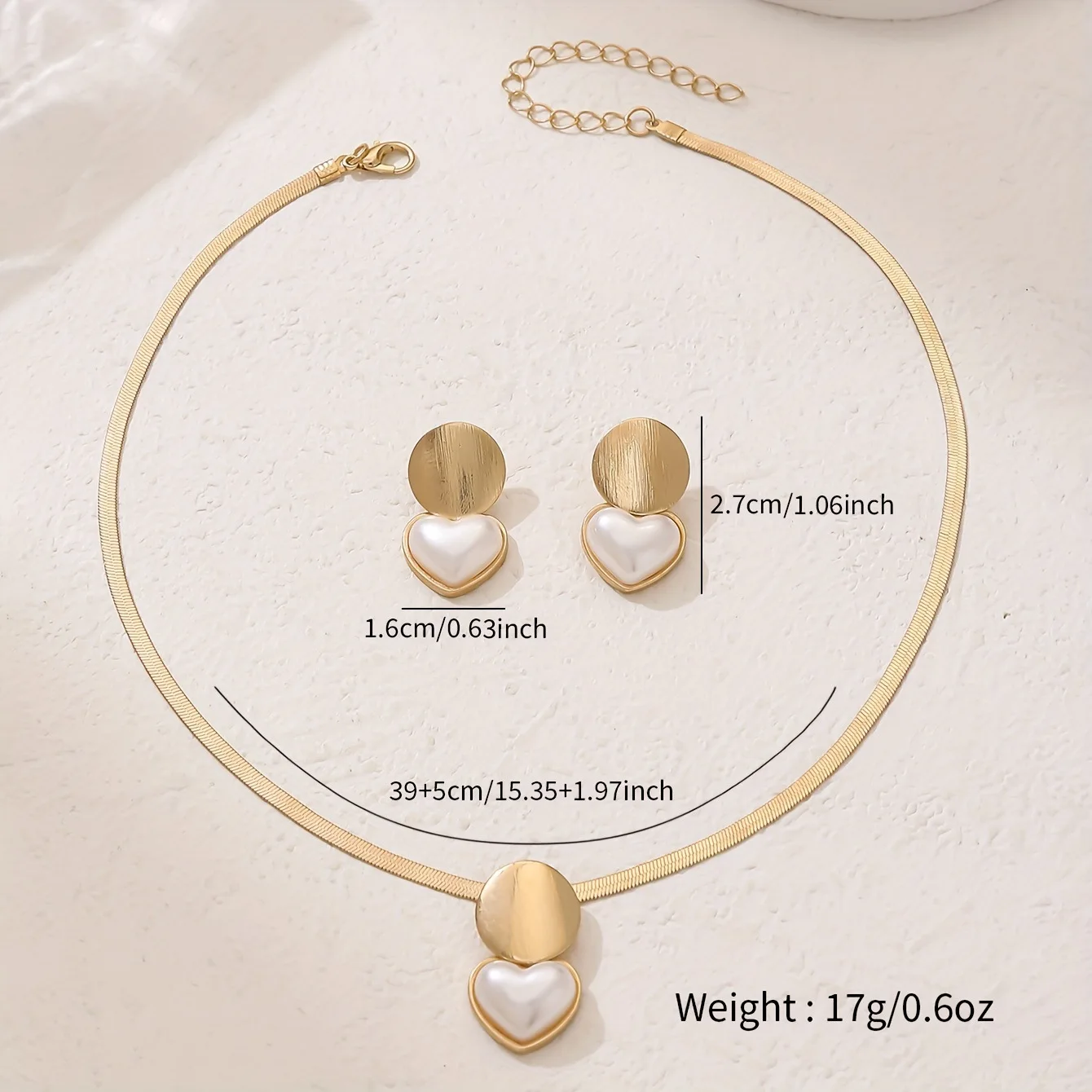 2pcs/Set Minimalist Creative Gold Color Circular Heart-shaped Pendant Snake Bone Chain Necklace Earrings for Women Jewelry Sets