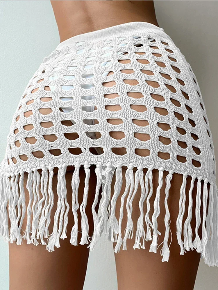 

2025 Hollow Out Beach Wrap Skirt Women Swimsuit Cover-Ups Mesh Lace Up Beach Skirts Summer Fashion Beachwear A Piece of Cloth