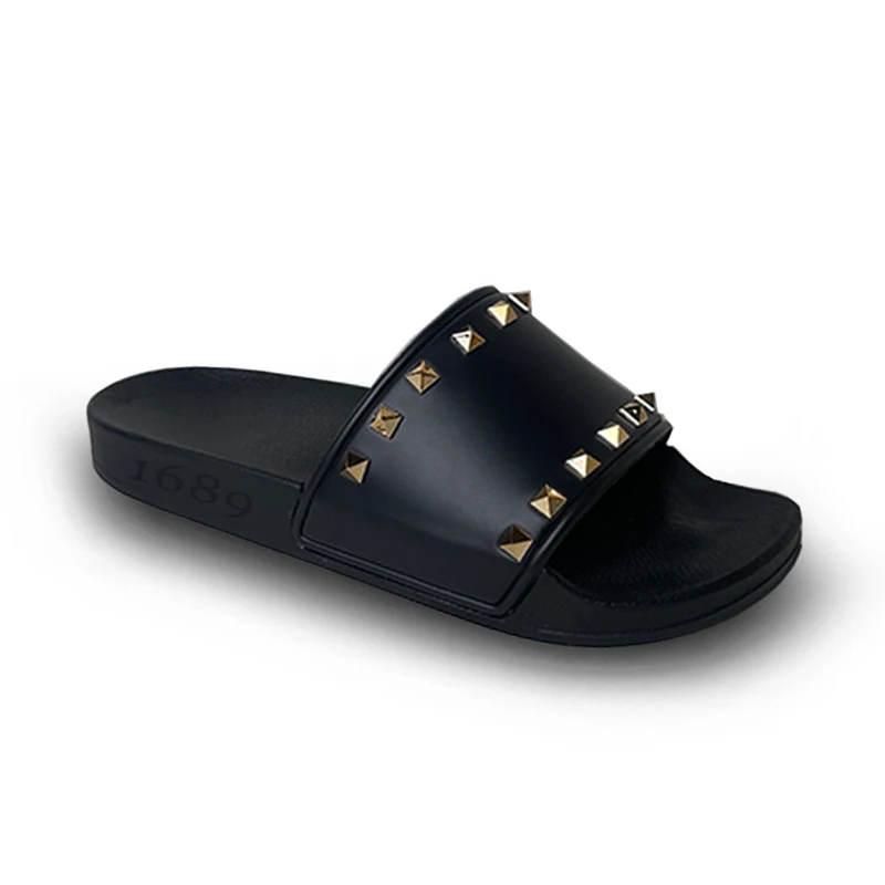 Women\'s Summer Slippers Rivet Sandals Black Slides Clogs PVC Garden Shoes Charms Home Flip Flops Casual Outdoor Shoes For Female