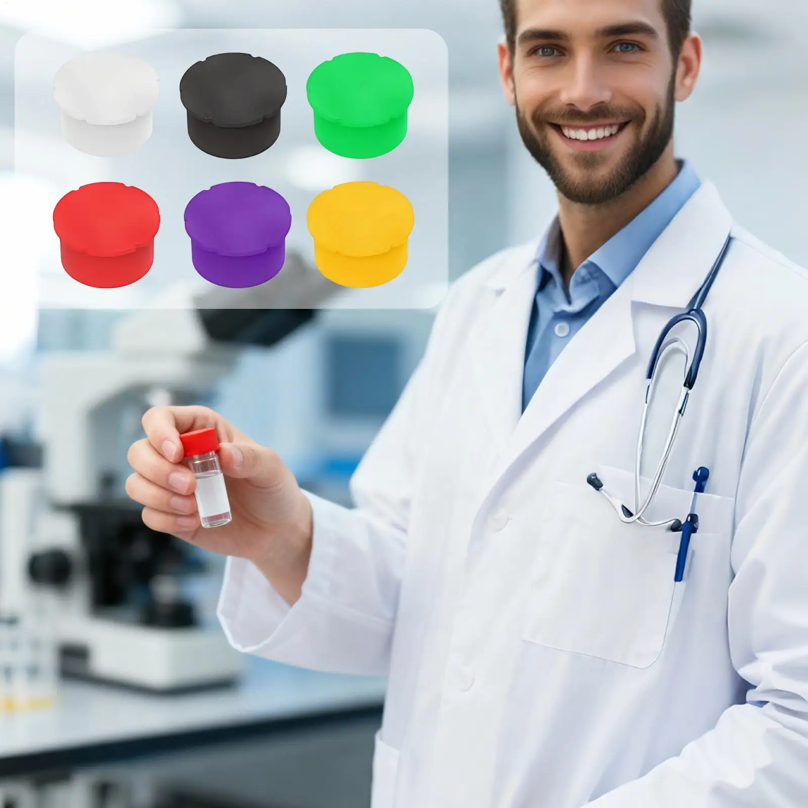 Tappi per fiale Coperchi per articoli da laboratorio riutilizzabili da 6 pezzi Coperchi riutilizzabili a tenuta stagna Coperchi per coperchi Identificazione dell'organizzazione rapida