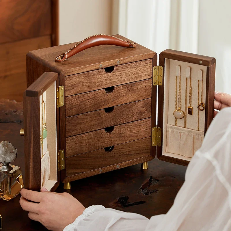 

Green flower jewelry box solid wood 2024 new high-end large-capacity jewelry gold necklace light luxury desktop storage box