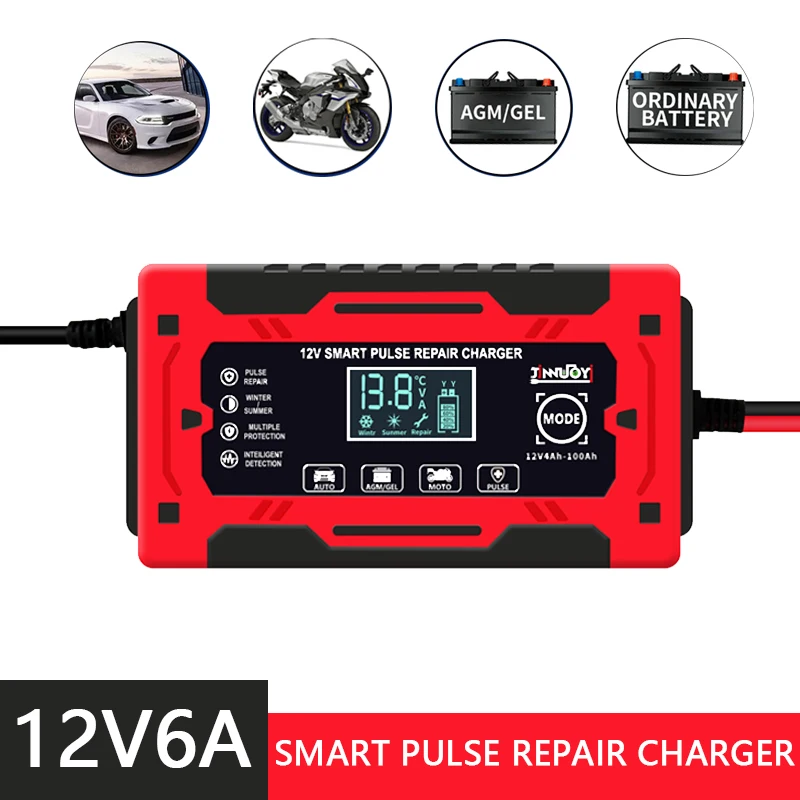 12 v6a Auto Batterie ladegerät Smart LCD Blei-Säure-Ladegerät voll Puls Reparatur Agm Gel Batterie Auto Motorrad Motorboot