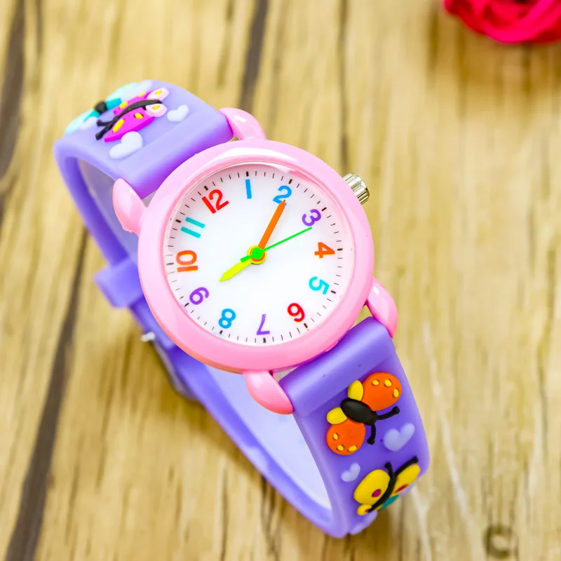 Nieuwe 3D Kleurrijke Vlinder Kinderen Kijken Zachte Siliconen Band Regenboog Kleur Wijzerplaat Mode Sport Quartz Horloges voor Kid Jongens Meisjes