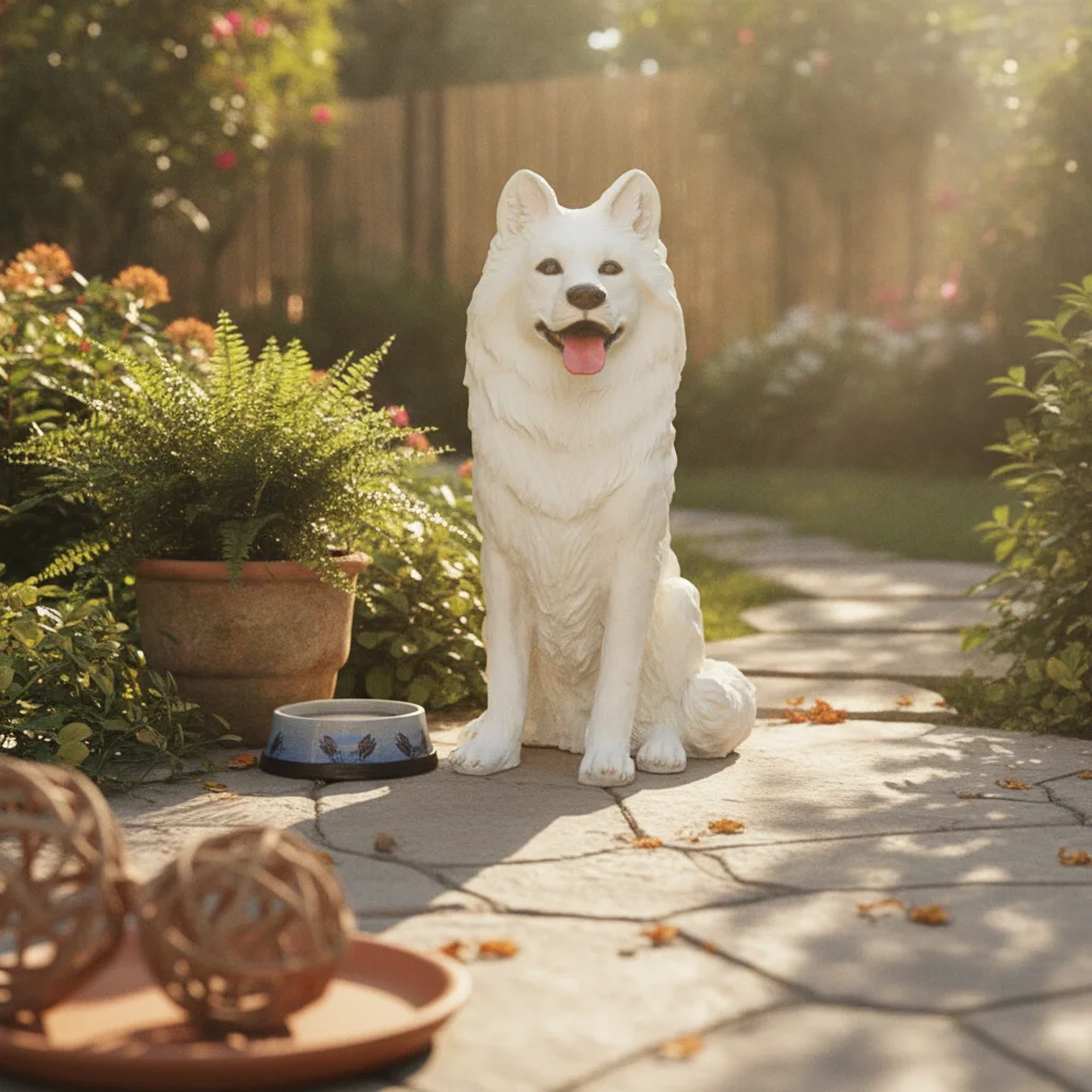 Resin Samoyed Dog Figurine Seated Resin Dog Figurine Samoyed Sculpture Soft-Textured Adorable for Entryway, Living Room