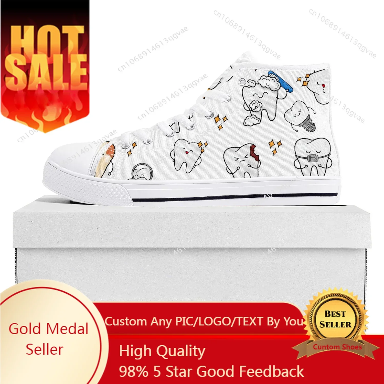 

Tooth Dentist Cartoon Pattern High Top High Quality Sneakers Mens Womens Teenager Canvas Sneaker Couple Shoes Custom Made Shoe