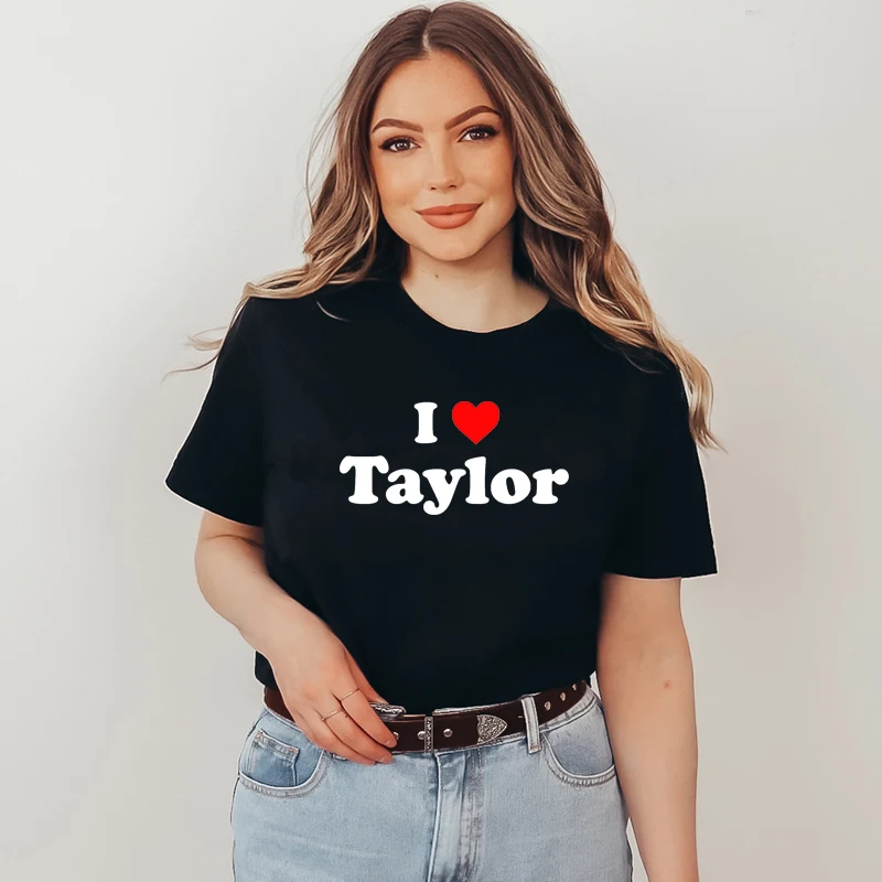 I Love Heart Taylor Women T Shirt Sexy Club Wear Outfits Pure Cotton Kawaii Clothes Y2k Summer Fashion Graphic Tee Vintage Tops