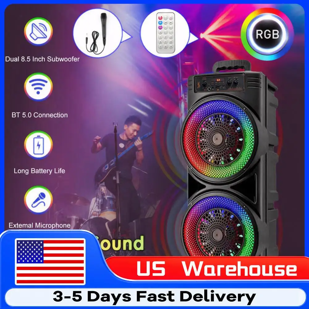 

Bluetooth-compatible Speaker with Double Subwoofer Deep Bass Lights Loud Boombox Outdoor Speaker Long Playtime for Outdoor Party