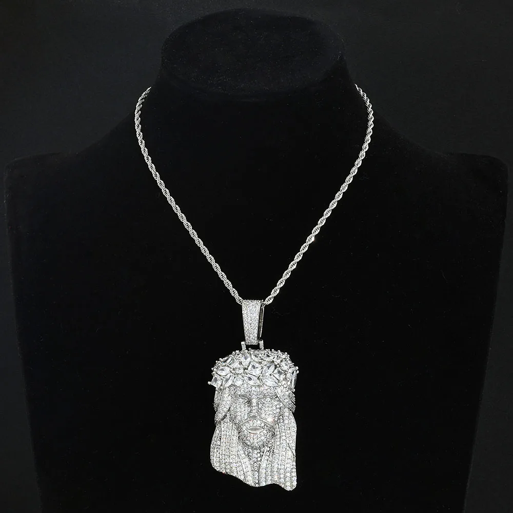 New Christian Jewelries Bling Iced Out 5A CZ Jesus Face Pendant 18k Gold Plated Jesus Head Charm Unisex Hip Hop Necklace