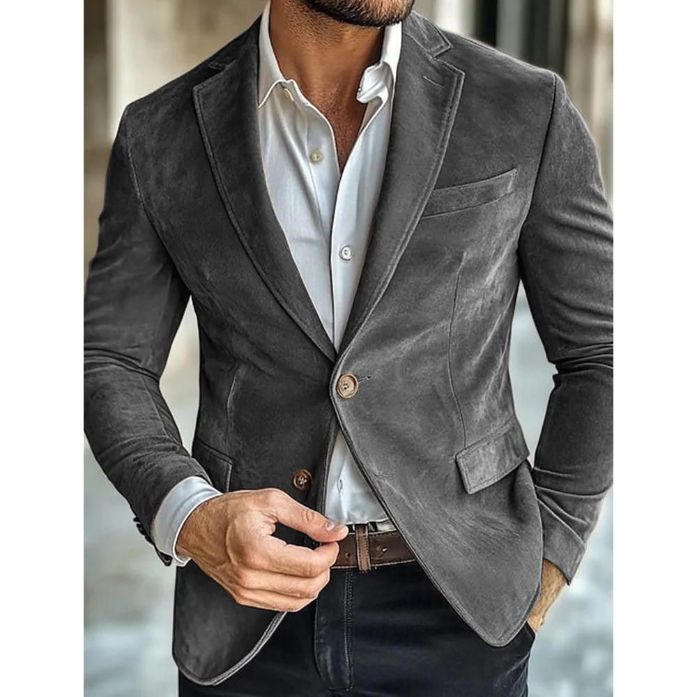 Giacca da uomo in finta pelle scamosciata Giacca monopetto a due tasche slim fit alla moda Giacca casual e comoda Capispalla