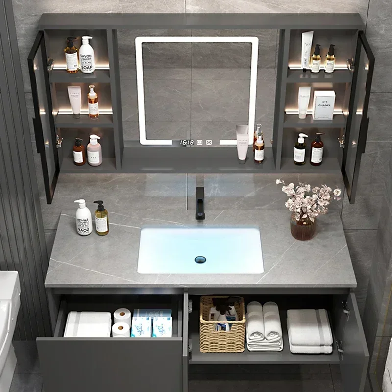 c13-Nordic Luxury Smart Bathroom Mirror Cabinet Wall-mounted Multi-functional Anti-fog Mirror Cabinet Simple Home Furniture C