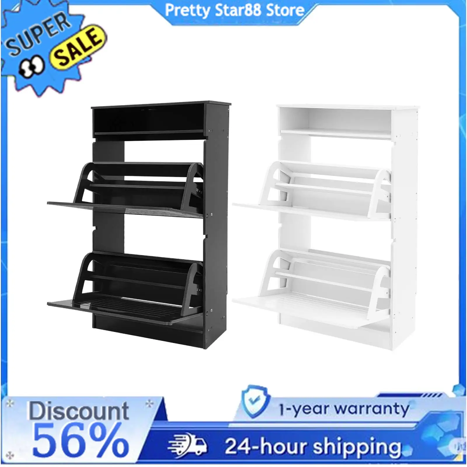 

2-Drawer Flip Down Shoe Cabinet Anti-Aging Large Space Shoe Organizer Cabinet for Corridors/Living Rooms/Porches