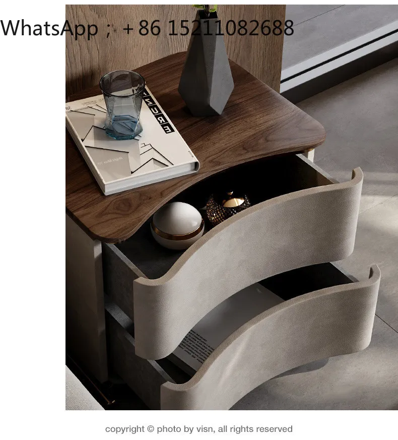 SCY minimalist walnut bedside table large household modern light luxury natural marble headboard