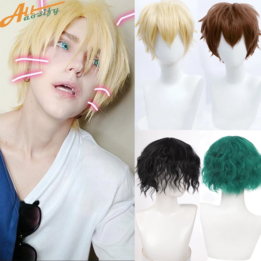 

Synthetic Men's Cosplay Wig With Bangs Short Straight Heat Resistant Hair Blonde Black Blue White Halloween Anime Cosplay Wigs