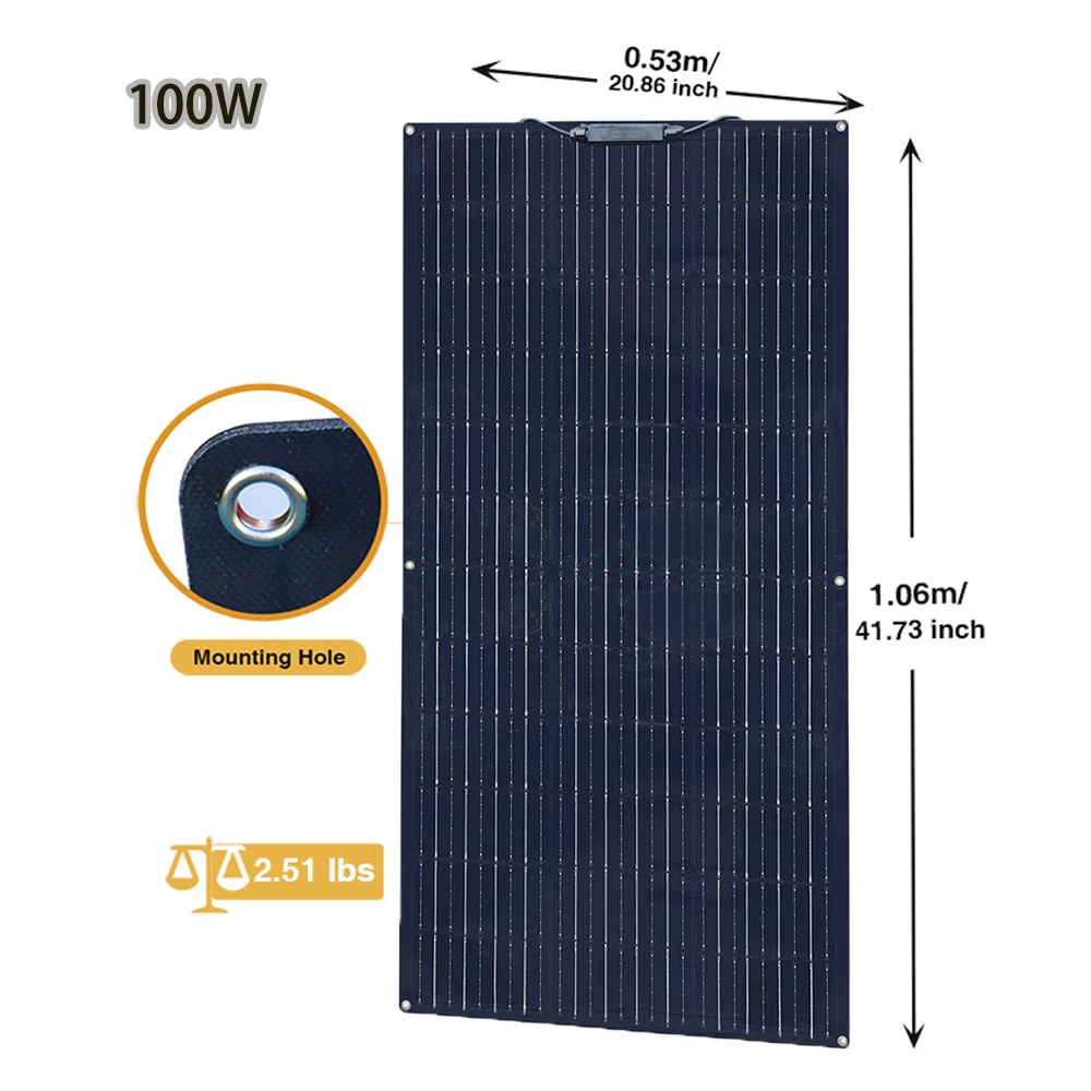 18V Flexible Solar Panel 50W 100W 120W Monocrystalline 12 Volt PV Panel Solar Charger for light home Lithium lead acid battery