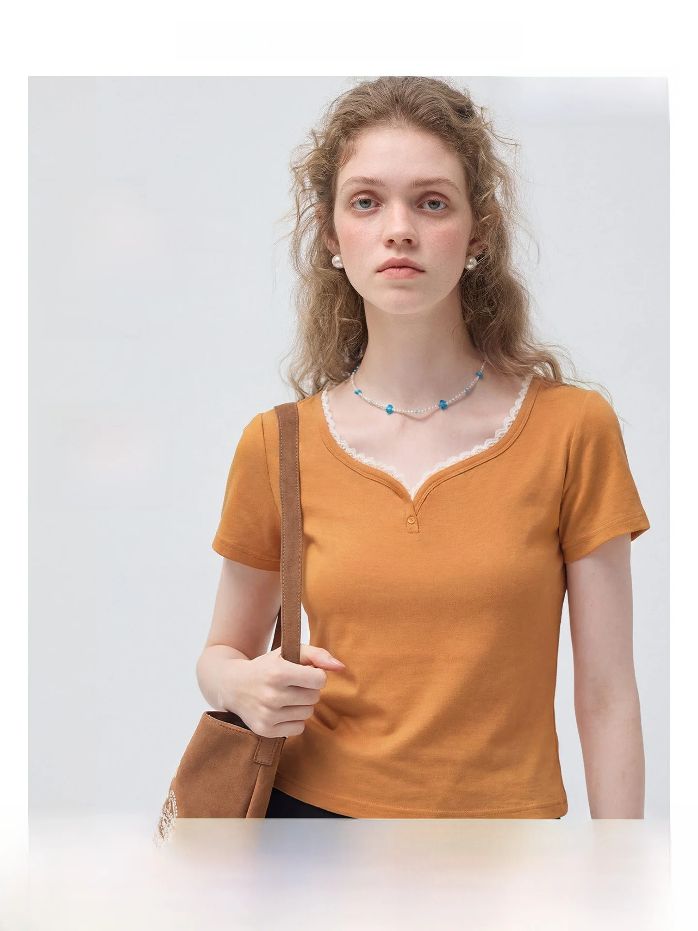 

VEGA CHANG Ladies' Comfortable Breathable Soft Lace T-shirt Ruffle Design Korean Style Straight Cut Summer Top Second One Dis...
