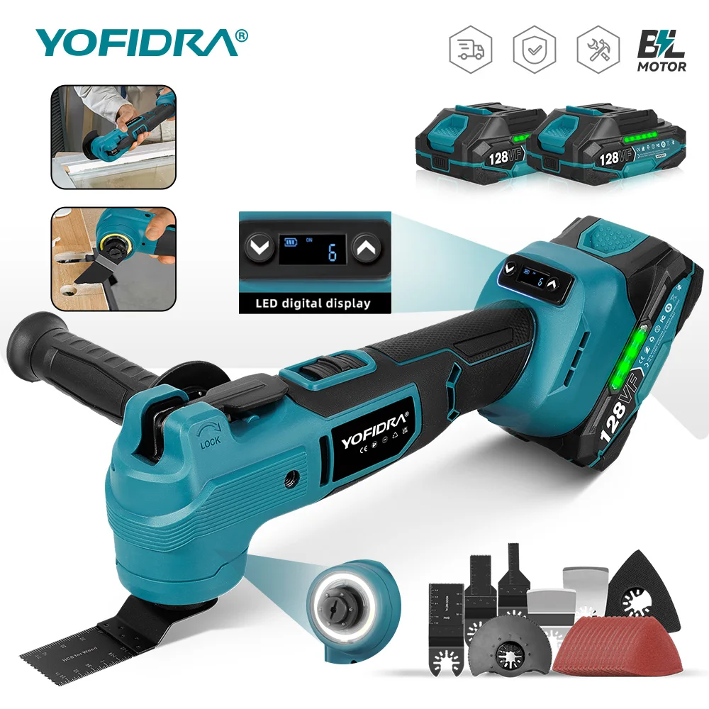 YOFIDRA-Herramienta multifunción oscilante de 1000W, sierra eléctrica recortadora, corte, lijado, herramienta eléctrica DIY para Pin de batería Makita de 18V