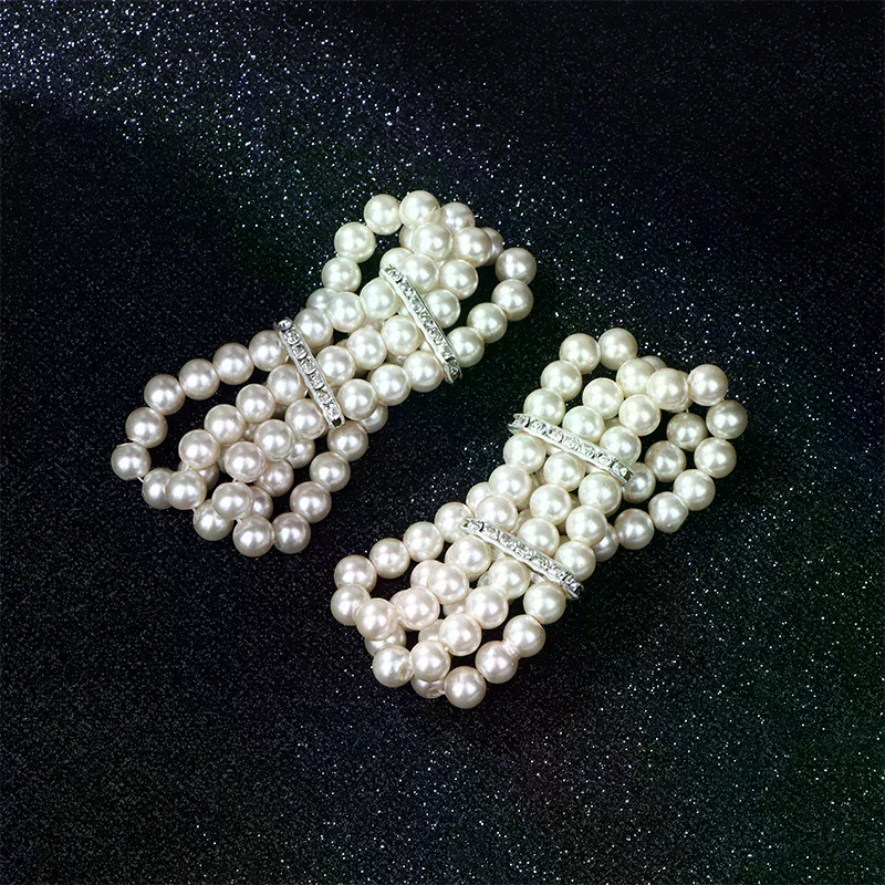 3 Rows Pearl Rhinestone Bracelet Elasticity Bracelet Simulated Pearl Multilayer Beaded Bangles Women Jewelry Gift