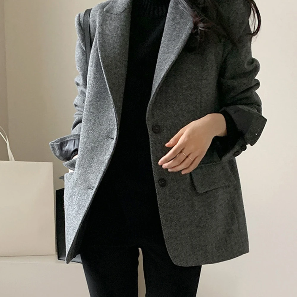 Autumn Fashion Spring Autumn Jacket Casual Loose Blazer Jacket Elegant Suit Slight Stretch Fabric Solid Color Blazer