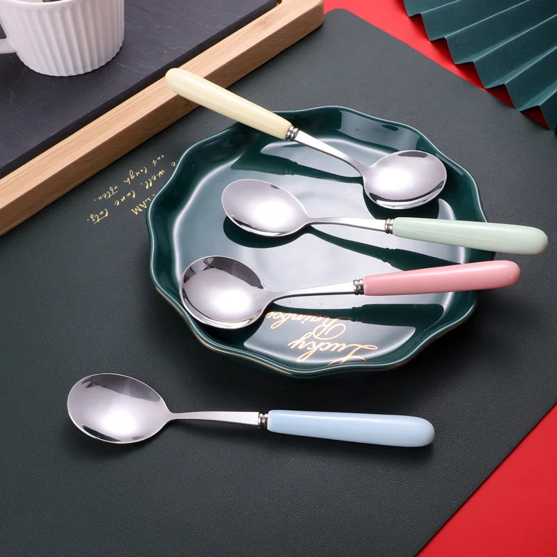 4pcs Macaroon Elegant Handle Dessert Spoon Stainless Steel Cutlery Set Cake Spoon for Home Bar Cafe Coffee Mirror Polishing
