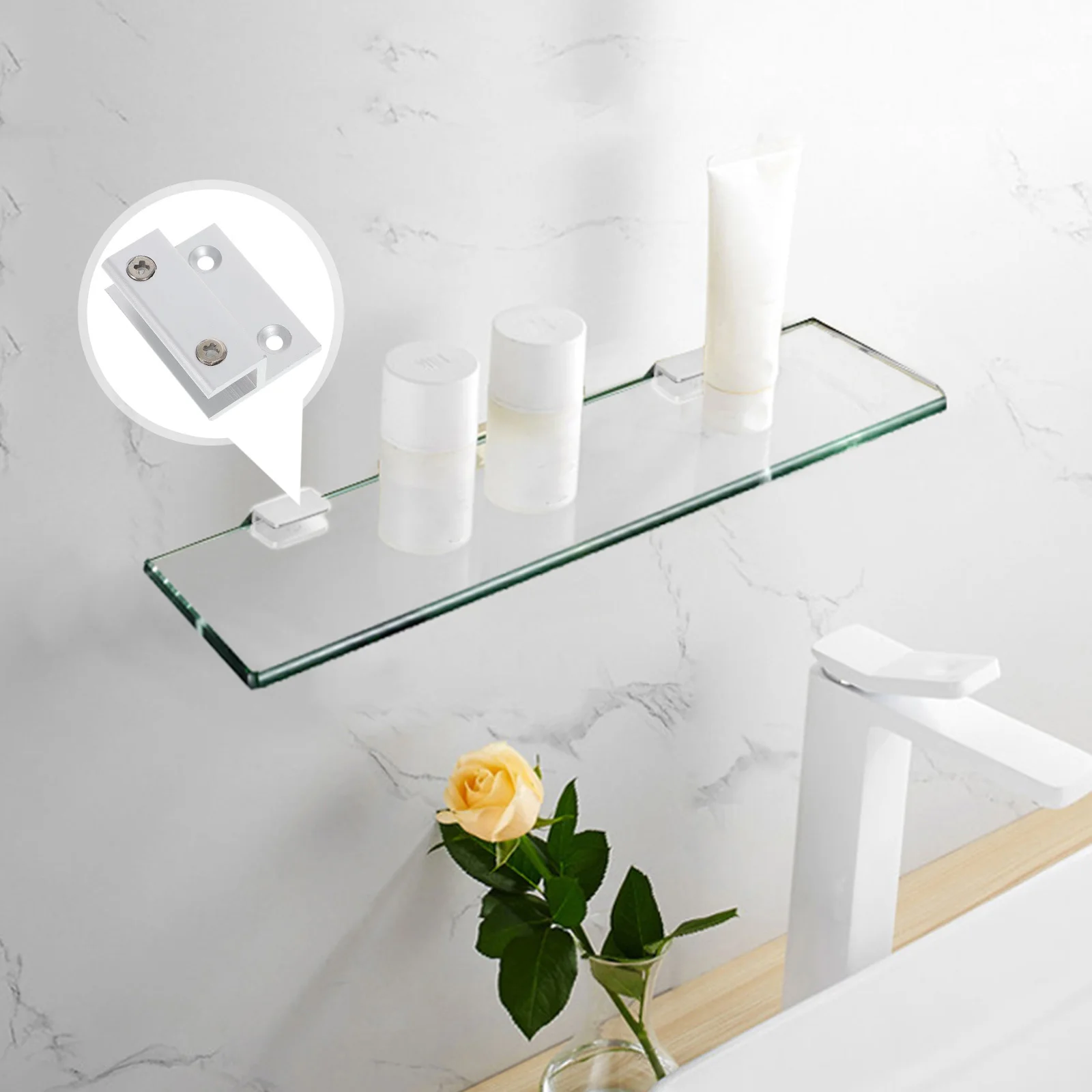 

5Pcs Glass Shelf Brackets Premium Aluminum Alloy Heavy Duty Rectangular Floating Shelf Hardware Clamp for Glass Tiles Acrylic