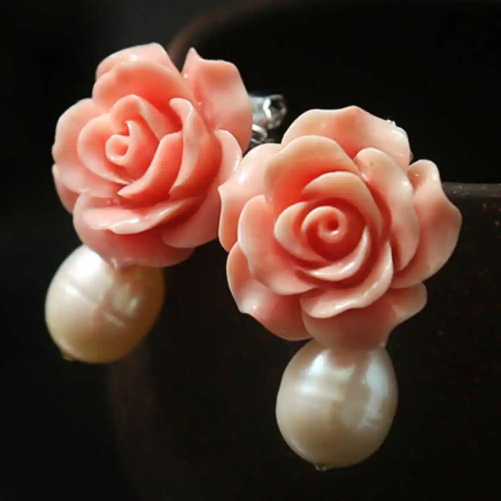 

2022 New Freshwater pearl pink coral flower earrings CARNIVAL Wedding Holiday gifts Jewelry New Year Gift Thanksgiving Beautiful