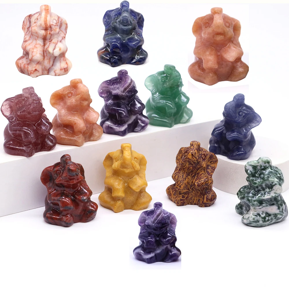 35 مللي متر وردة كريستال طبيعية كوارتز منحوتة الفيل جمشت سبج الحيوانات الحجر الحرف الديكور ديكور المنزل عيد الميلاد الحاضر