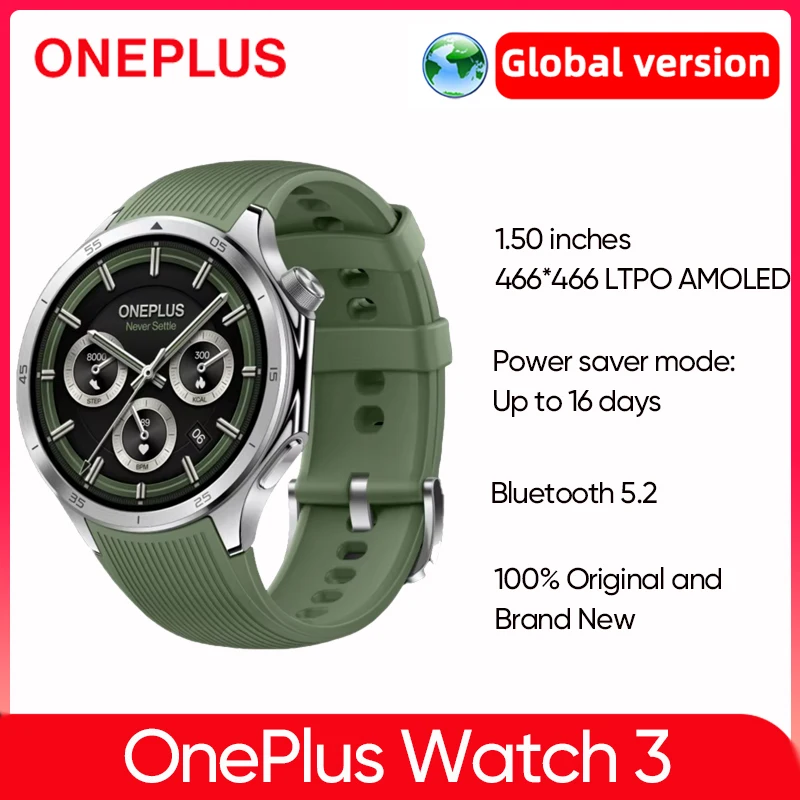 Оригинальные умные часы OnePlus Watch 3, глобальная версия, 1,5 дюйма, AMOLED, 32 ГБ, память Snapdragon W5 Wear OS от Google NFC IP68 5ATM Оригинальные умные часы OnePlus Watch 3, глобальная версия, 1,5 дюйма, AMOLED, 32 ГБ, память Snapdragon W5 Wear OS от Google NFC IP68 5ATM