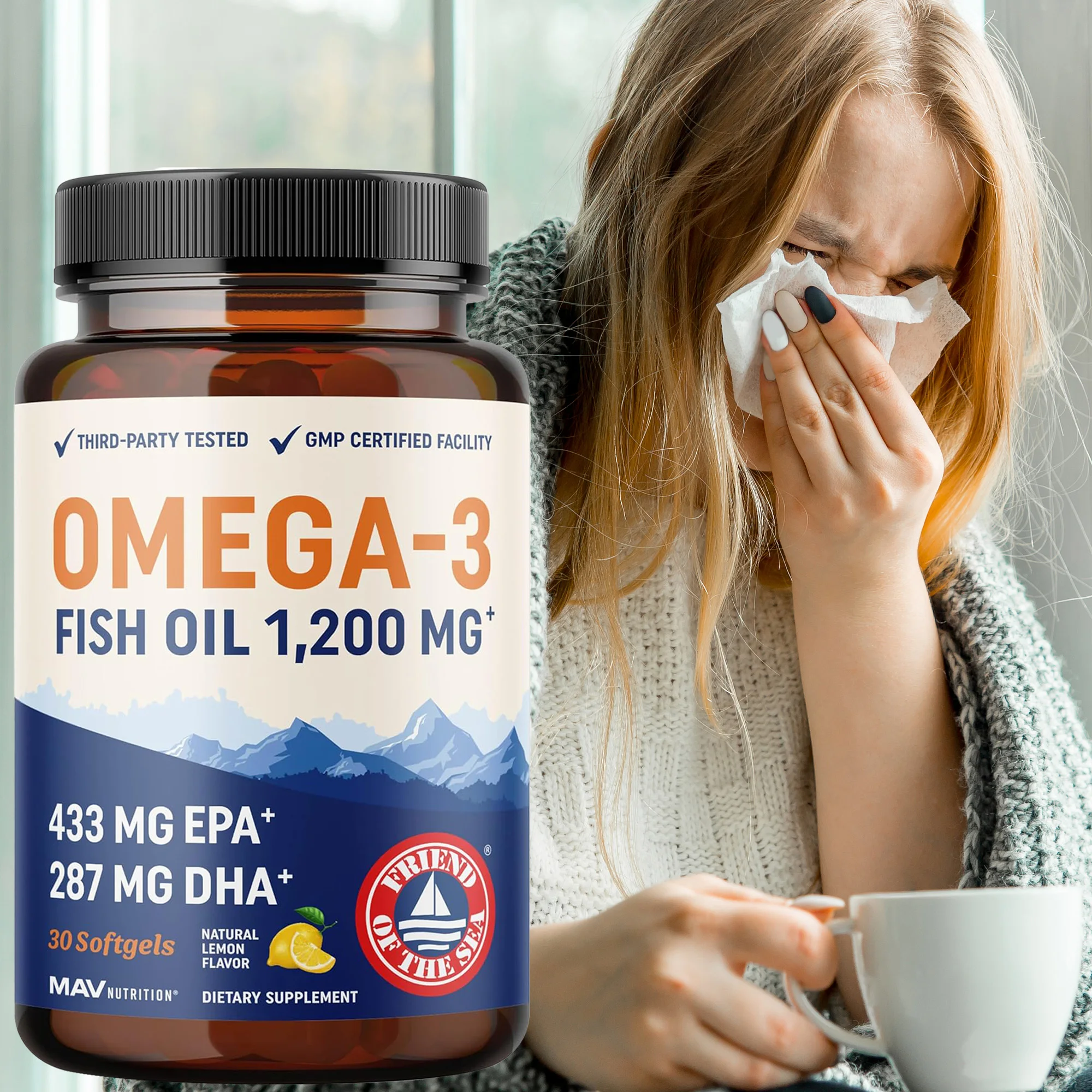 

Omega 3 Fish Oil - Supports Brain,Cardiovascular and Skin Health,Benefits The Nervous System,Antioxidant Effects-Easy To Swallow