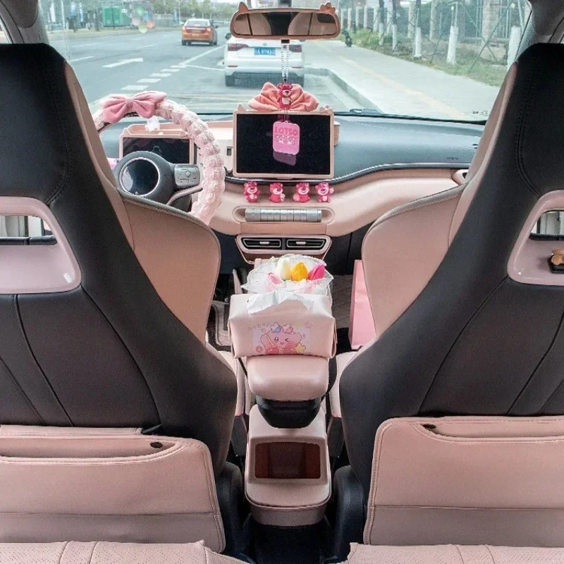 Car Pink Interior Set For BYD Seagull Steering Wheel Cover Storage Box Center Controls Modified Interior Refit Parts Accessories
