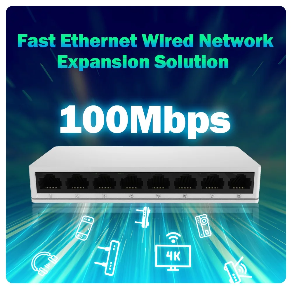Network Switches Mini Ethernet 8 Port 10/100Mbps Fast Network Switch Splitter For Home Office PIX-LINK SW08