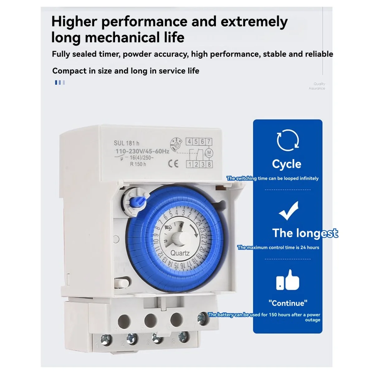 【2025-الإلكترونيات】SUL181h Din Rail التناظرية الميكانيكية الموقت التبديل 30 دقيقة للبرمجة AC110V-230V 24 ساعة الموقت التبديل