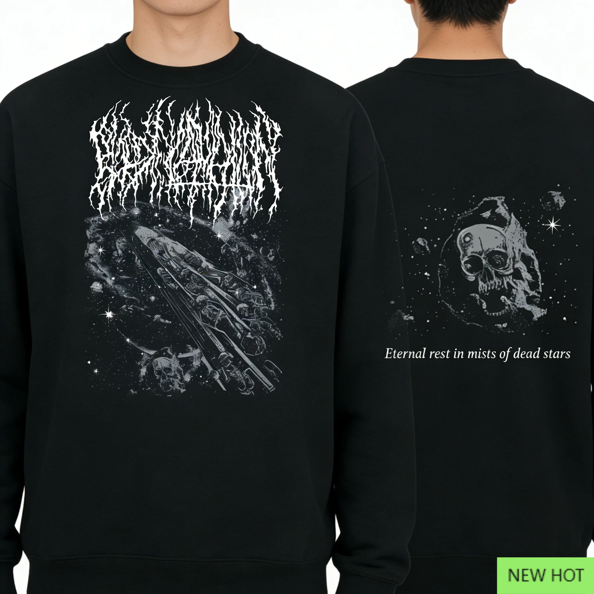 

Черный металлический круглый вырез Black Void Cosmic, черный металлический верх, идеально подходит для фанатов, которые любят черный металл и темная космическая атмосфера