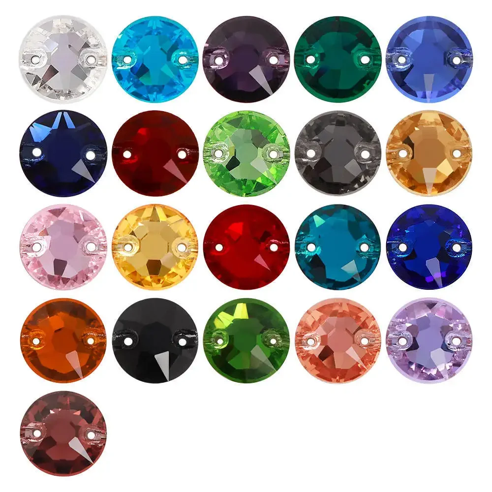 8/10/12mm Hand Sewn Drill Flat Bottom, Circular Glass Hand Sewn Drill Double Hole Glass Button(Various colors)