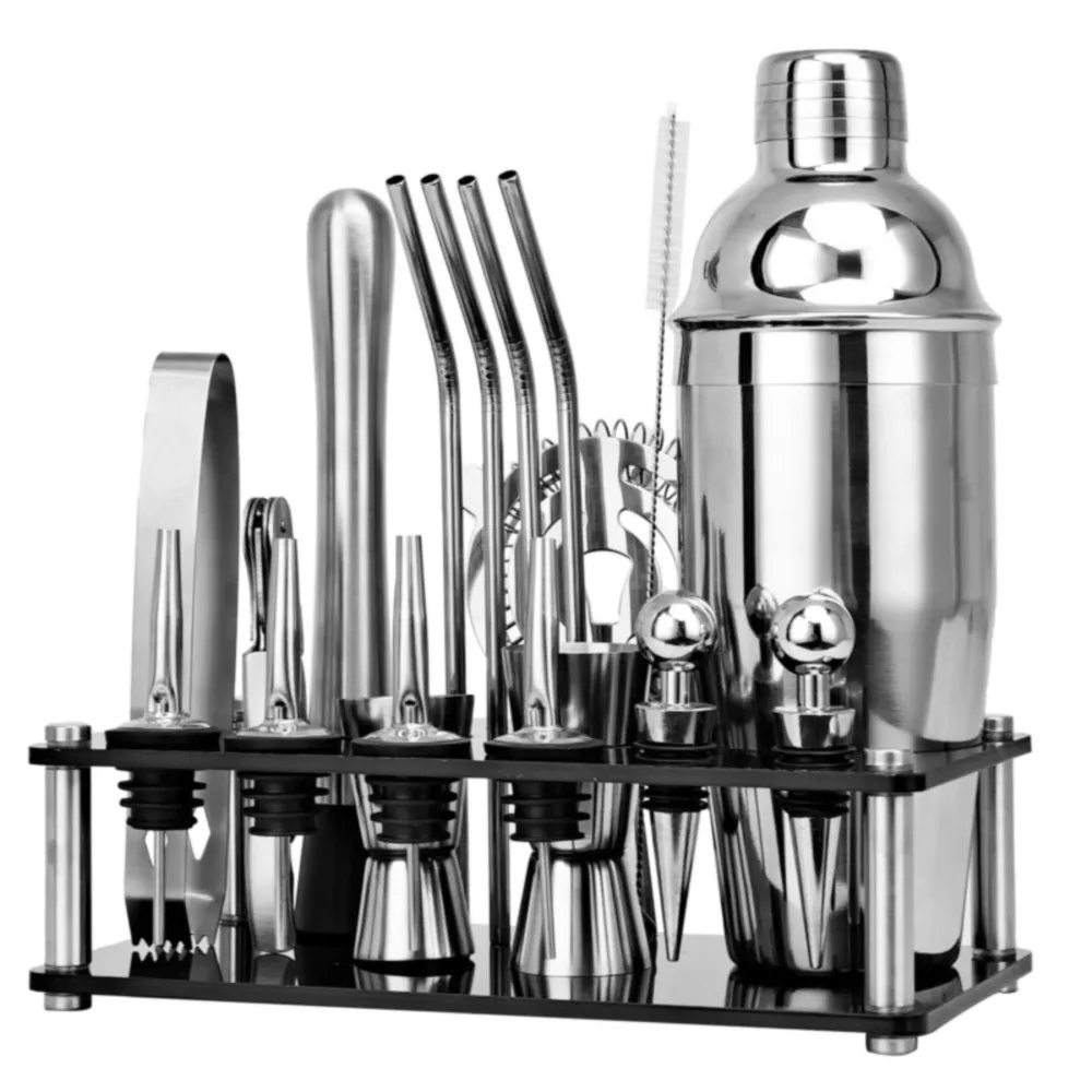 Bartender Kit Cocktail Shaker Set Of Stainless Steel Ice Grain Acrylic Stand For Mixed Drinks Martini Bar Tools