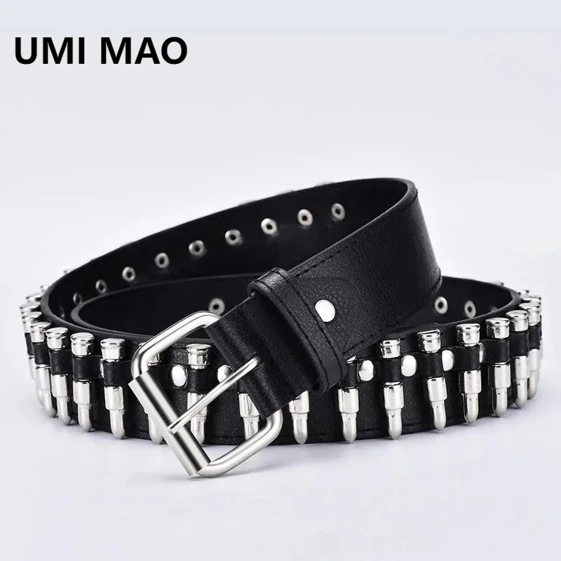 

UMI MAO New Fashion Ladies Leather Punk Belt Hollow Rivet Luxury Belt Personality Rock Wild Adjustable Young Trend Belt2023New