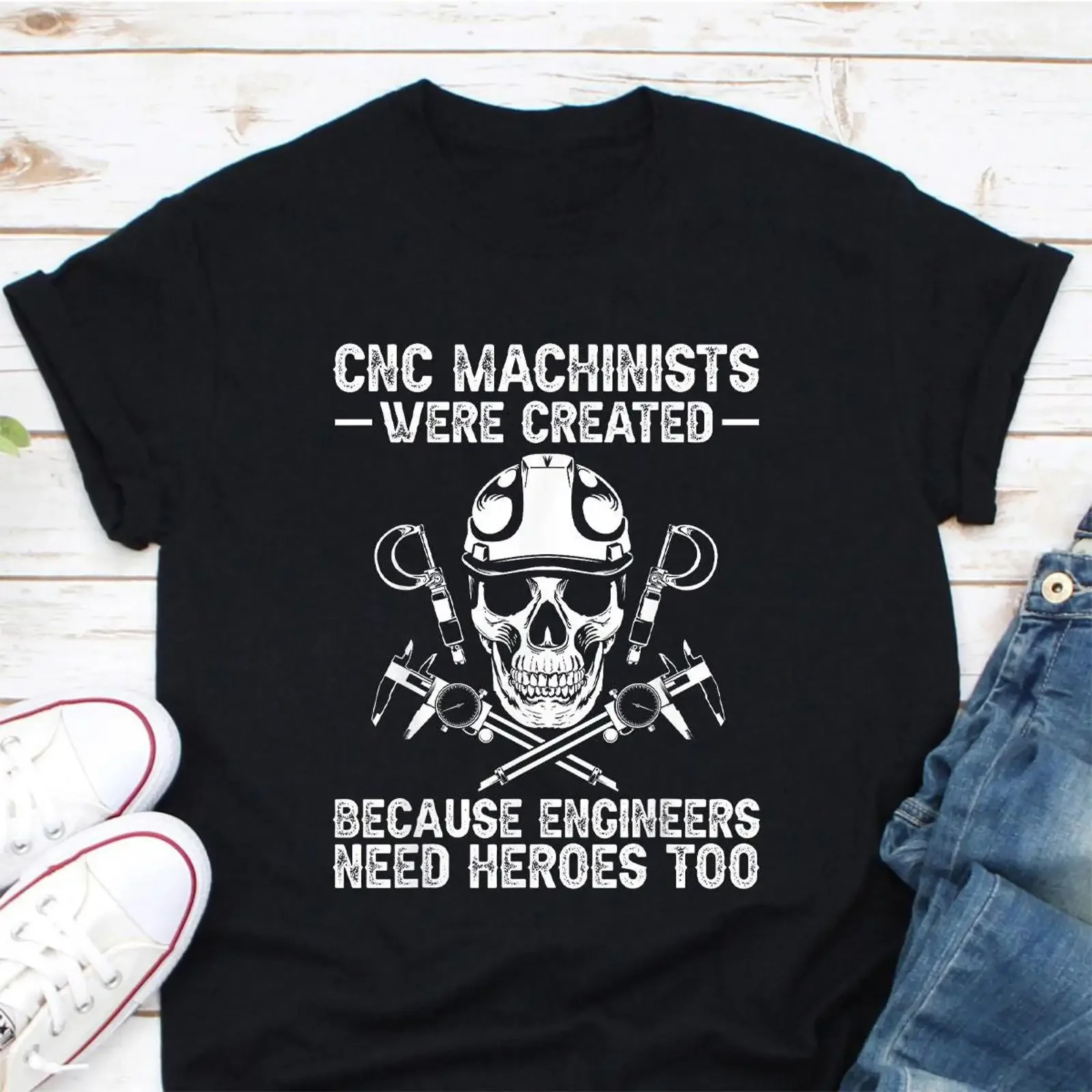 CNC Machinists Heroes Funny Skull T Shirt for Machinist Engineer Worker Casual  vintage Washed streetwear fashion Stretched