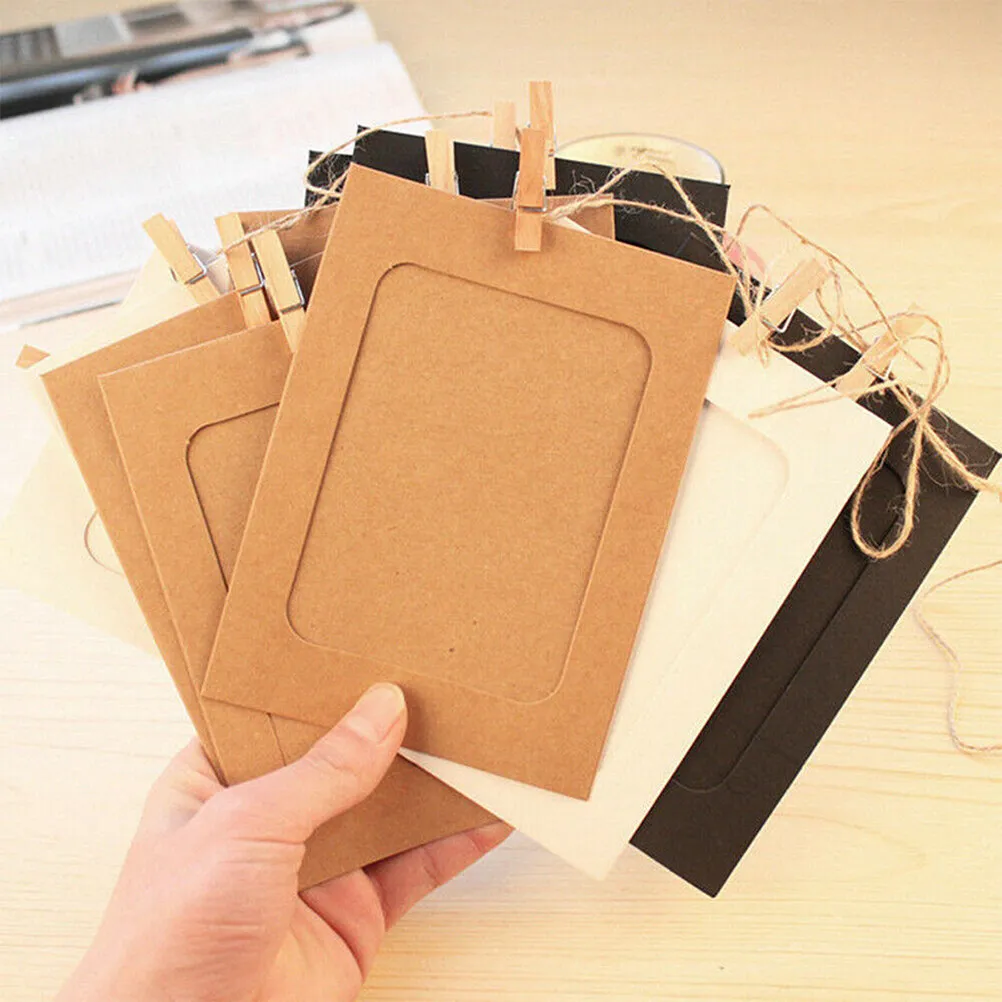 30Pcs Kraft Paper Photo Frames Hanging Wall Display 7 Inch DIY Clips Hemp Rope for Wedding Table Photo Decoration Creative