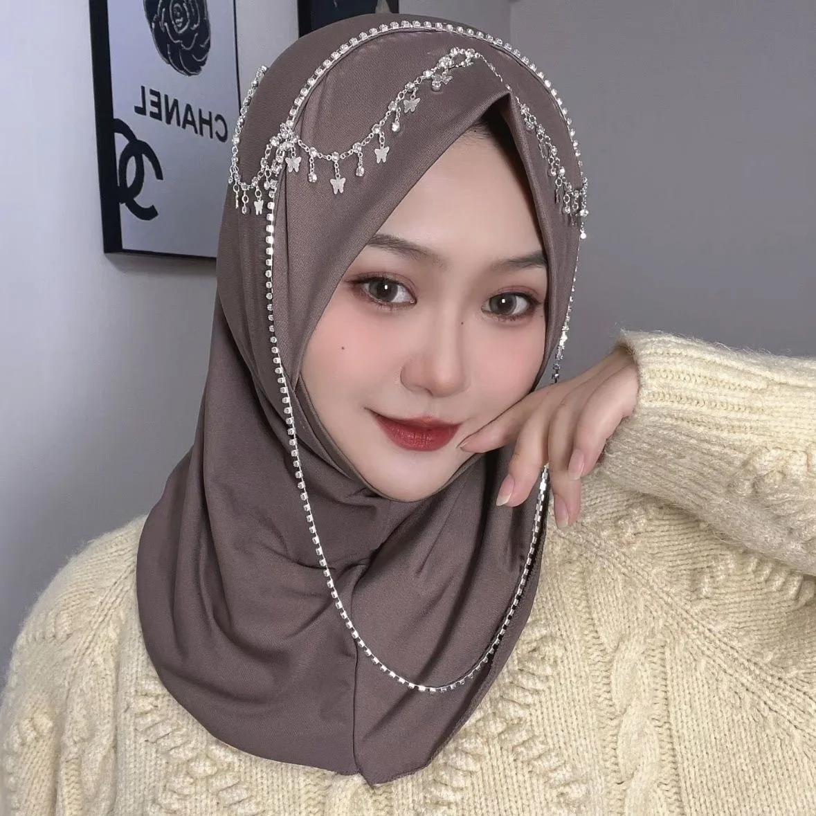 Chains Tassels Moslem Women Muslim Shawls Hijab Head Cover 3