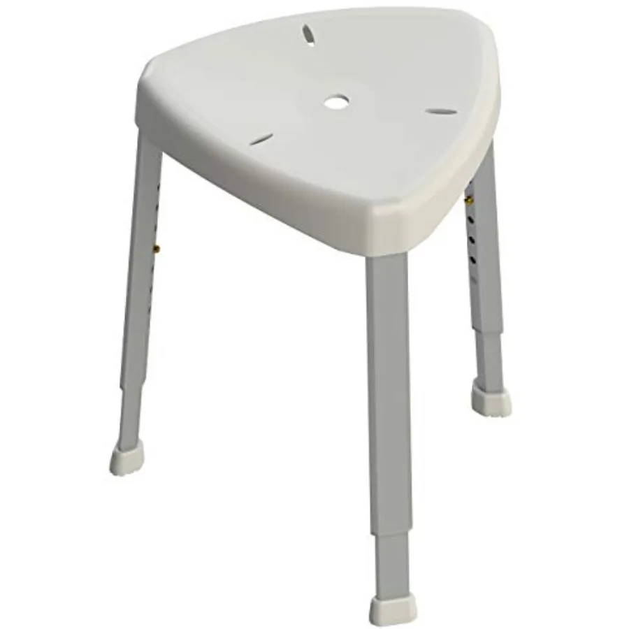 

Three Legged Shower Stool with Adjustable Height 16.75-23 in x 15 in Durable Plastic Seat in White Supports up to 300 lb
