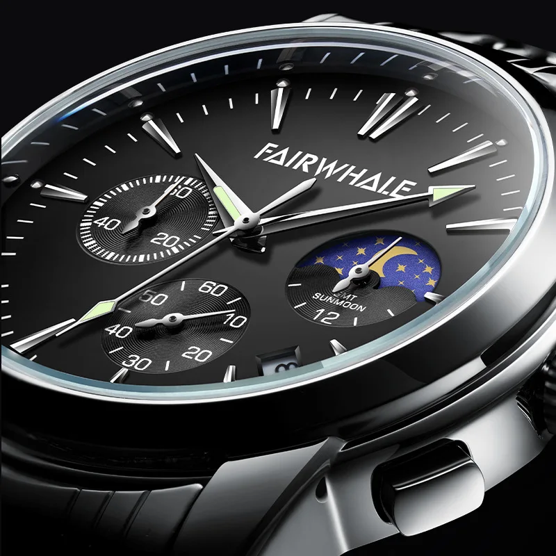 Mark Fairwhale Men's Quartz Watch Waterproof Multifunctional Date Moon Phase Night Light Business Top Popular Watch for Men