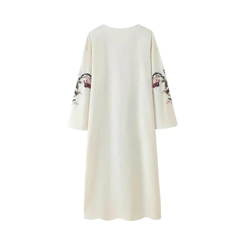 Novedad de verano, falda Midi acampanada con bordado de flores para mujer, diseño holgado, longitud media, bohemio, romántico, fiesta en el jardín, Brunch, fecha en la playa