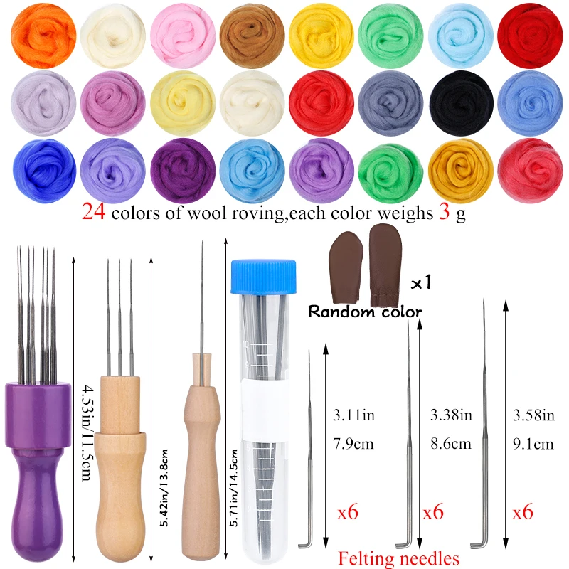 Fenrry 24 Color Needle Felting Kit Wool Felting Tools Handmade Felt Needle Set Wool Felting Fabric Materials Accessories