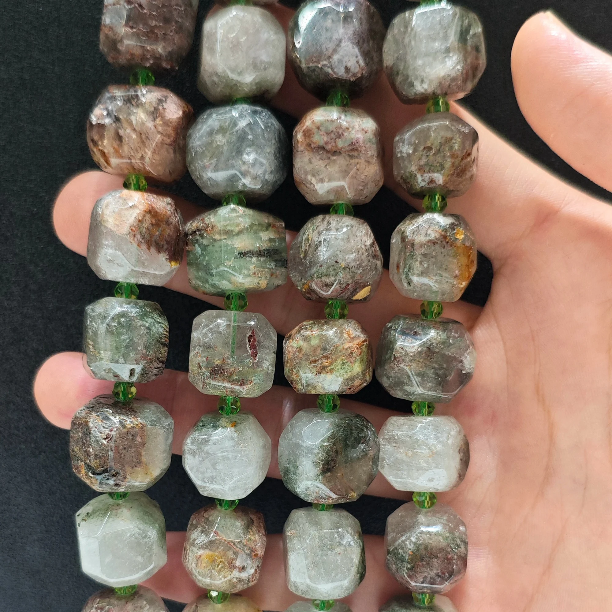 Multi Color Phantom Quartz Loose Beads Chlorite Included Gemstone Irregular Faceted Strand DIY Bracelet Craft Supply