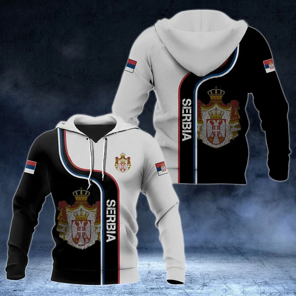 Serbian Men's Hoodie Autumn Long-sleeved Pullover Hooded Top Serbian Flag Print Oversized Men's Clothing Hoodie For Men